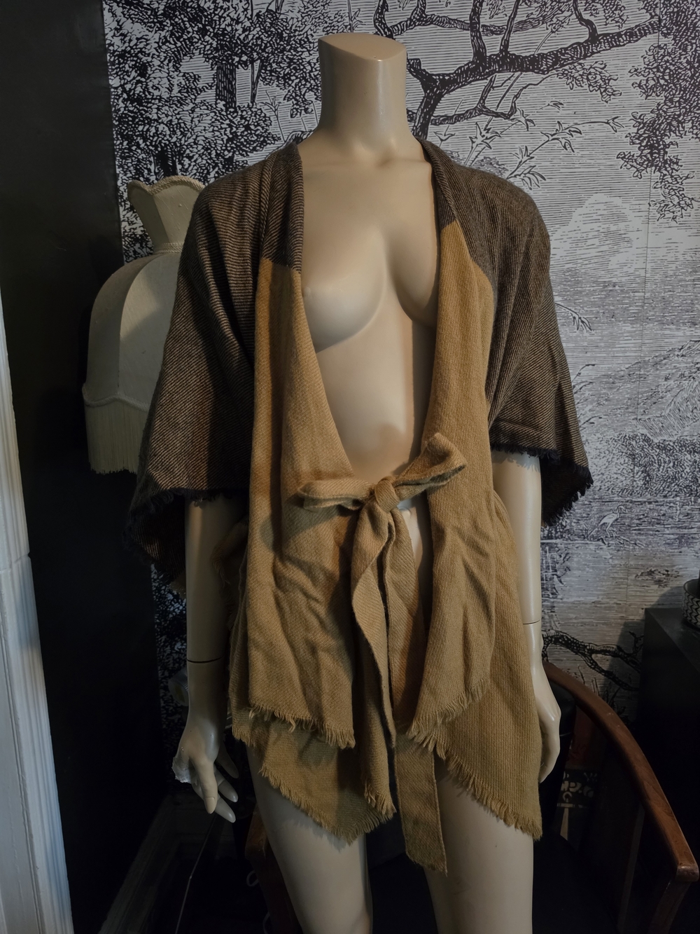 LC Lauren Conrad Two-Tone Brown & Tan Open-Front Tie-Waist Poncho
